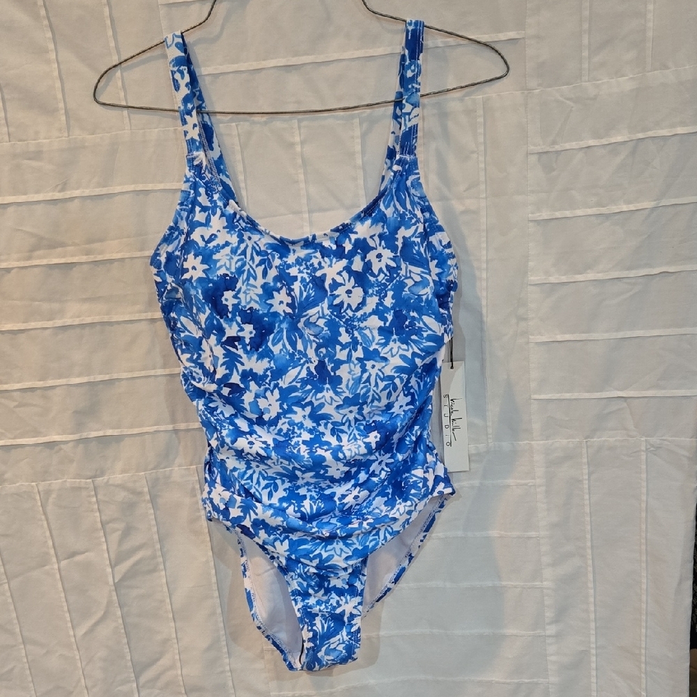 Nicole by Nicole Miller Blue and White Floral One Piece